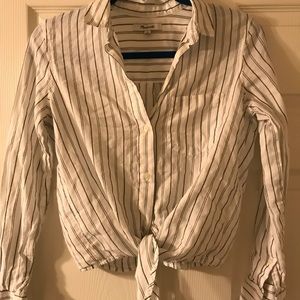 White striped button down Madewell shirt with tie